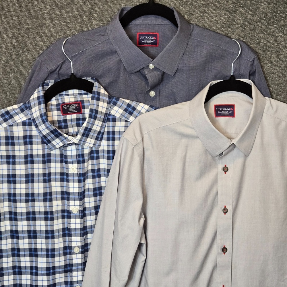 Men's Untuckit Button Shirt Slim Fit Sz Medium Plaid Multicolor Long Sleeve x3
